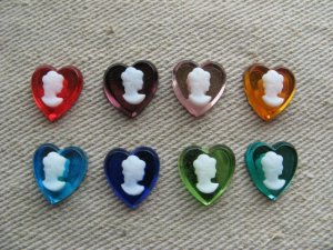 画像1: Vintage Glass Heart+Cameo Cabochon