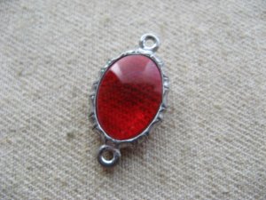 画像1: Vintage Silver Bezel+Ruby Glass Stone