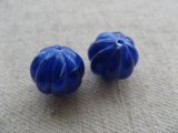 Vintage Carved Blue Marble Melon Beads