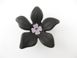 Vintage Acrylic Black+Pink Flower Beads 