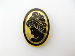 画像1: Vintage Glass BK+Gold Cameo