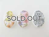 Vintage Plastic Floral Decal Oval Cabochon