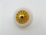 Plastic White+Gold Filigree Wheel Button