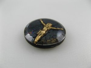 画像2: Vintage Glass BK/Gold Jesus Intaglio Cabochons