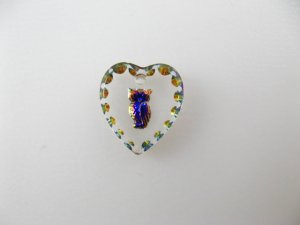 画像1: Tiny Owl Heart Glass Intaglio Pendant