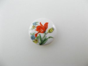 画像1: Vintage Porcelain Round Red flower Cabochon 