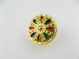 Vintage Plastic Gold+Multicolor Flower Button