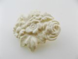 Vintage Plastic Ivory Flower+Leaf Button