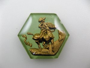 画像1: GreenxGold Glass Intaglio HEX Cowboy Cabochon