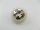 Plastic Round Silver+White Geometric Button