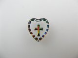 Tiny Cross Heart Glass Intaglio Pendant