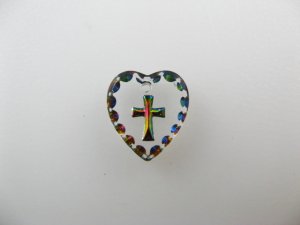 画像1: Tiny Cross Heart Glass Intaglio Pendant