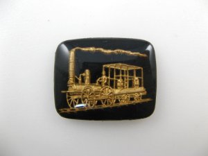 画像1: Vintage Glass Intaglio Locomotive Cabochon