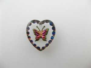 画像1: Vintage Glass Intaglio "Butterfly" Heart Pendant
