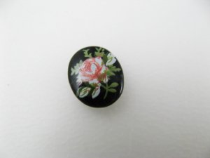 画像2: Vintage Porcelain Black Floral Cabochon 10x8mm