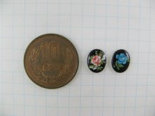 他の写真1: Vintage Porcelain Black Floral Cabochon 10x8mm