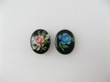 Vintage Porcelain Black Floral Cabochon 10x8mm