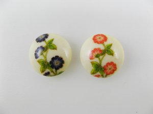 画像1: Vintage Ceramic Round Flower Cabochon 16mm