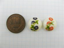 他の写真1: Vintage Ceramic Round Flower Cabochon 16mm