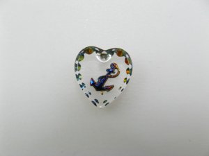 画像1: Tiny Anchor Heart Glass Intaglio Pendant 