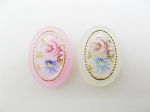 画像1: Vintage Plastic Pastel Flower Oval Cabochon