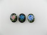 Vintage Porcelain Black Floral Cabochon 10x8mm