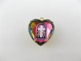 Brass+Cross Heart Glass Intaglio Pendant 