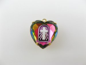 画像1: Brass+Cross Heart Glass Intaglio Pendant 