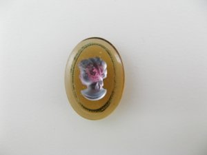 画像1: Vintage Glass Topaz Cameo Cabochon 18x13mm