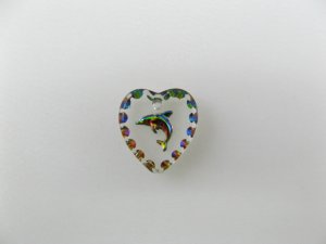 画像1: Tiny Dolphin Heart Glass Intaglio Pendant