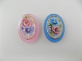 Vintage Plastic Pastel Flower Oval Cabochon