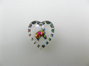 画像1: Tiny Horse Heart Glass Intaglio Pendant 