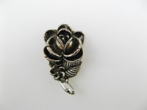画像1: Vintage Plastic A/Silverplated Rose+Stem Cabochon