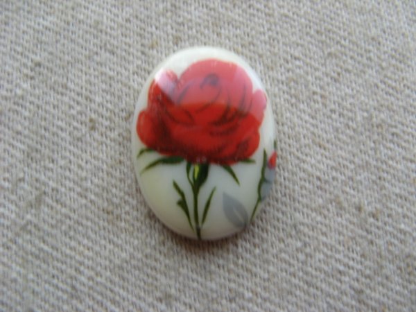 画像1: Vintage Glass Limoge Red Rose Cabochon (1)