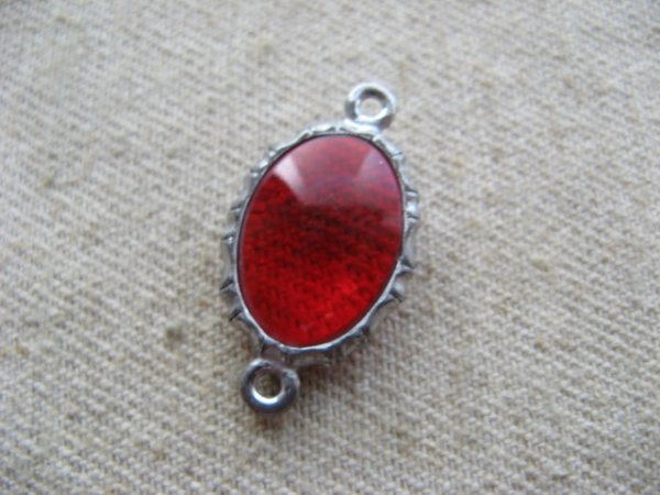 画像1: Vintage Silver Bezel+Ruby Glass Stone (1)