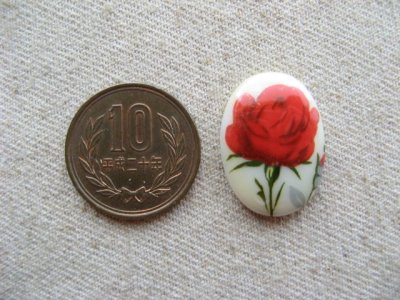 画像1: Vintage Glass Limoge Red Rose Cabochon