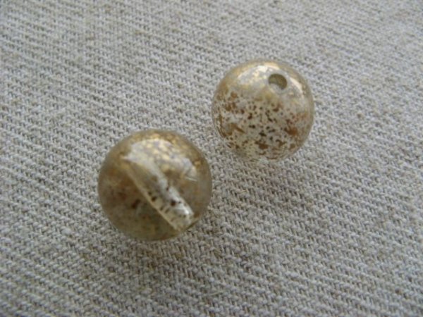 画像1: Plastic Clear+Gold-spray Round Beads 2個いり (1)