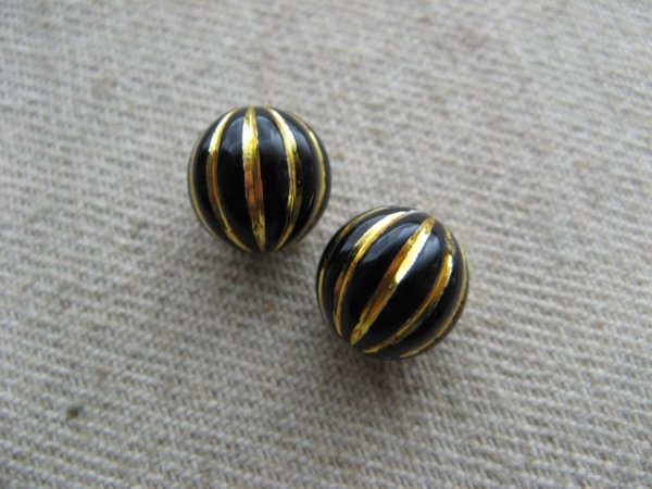 画像1: Vintage Black/Gold Round Melon Beads 10mm (1)