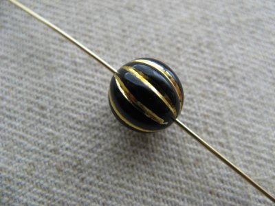 画像2: Vintage Black/Gold Round Melon Beads 10mm
