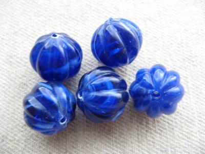 画像3: Vintage Carved Blue Marble Melon Beads