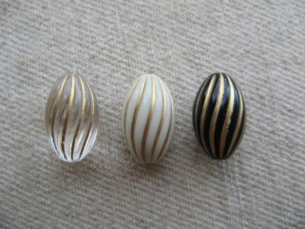 画像1: Vintage style Acrylic Fluted Oval Beads 2個いり (1)