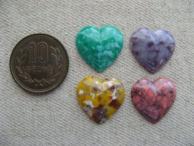 画像1: Vintage Marble Plastic Heart Cabochon 