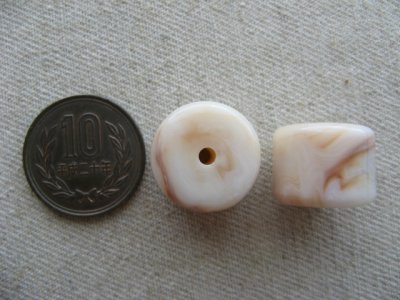 画像1: Vintage Beige Marble Barrel Beads