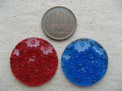 画像1: Vintage Acrylic Clear Round+Flower Cabochon