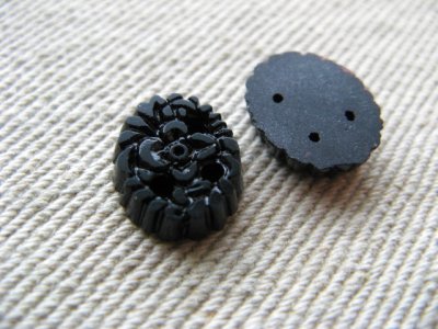 画像2: Vintage Glass Black Flower Cabochon