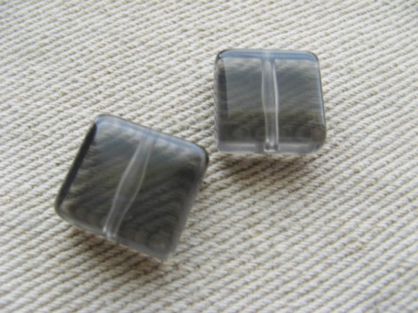 画像1: Vintage CL/Black Mini Square Beads 2個入り (1)