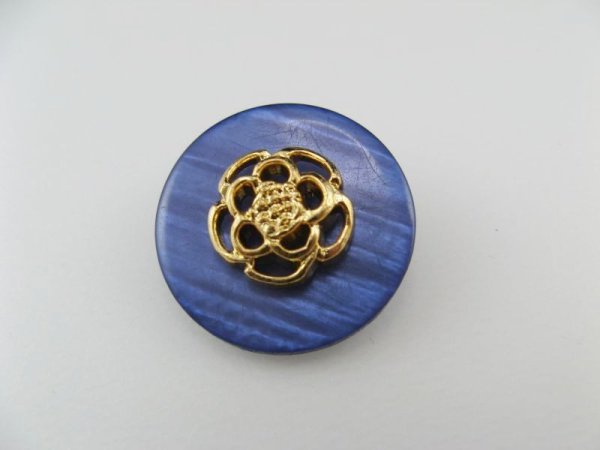 画像1: Vintage Plastic Blue+Floral Button (1)