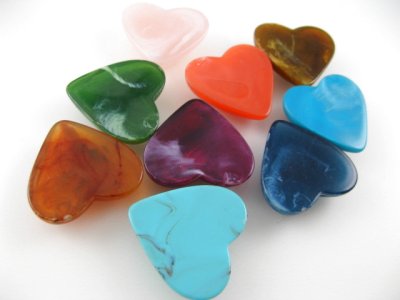 画像2: Vintage Plastic Marble Heart Cabochon 