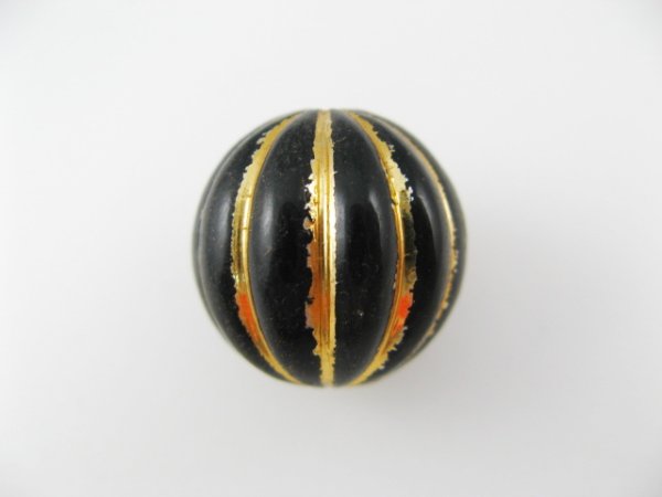 画像1: Vintage Black/Gold Round Melon Beads 20mm (1)