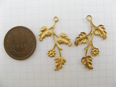 画像1: BRASS 3Leaves Spray+Flower